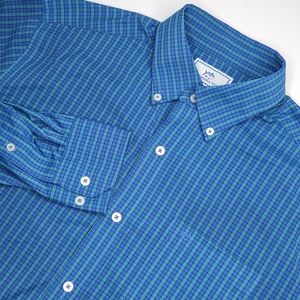 Southern Tide Medium Intercoastal Blue Green Plaid Long Sleeve Button Down Shirt
